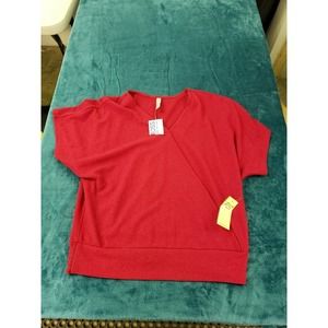 Perseption Concept Womens Red Short Sleeve V-neck Sweater Size Small Polyester